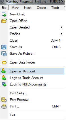 Meta Trader 5 Menu